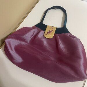 TMO Silky Iridescent Fabric Hobo Handbag Tote Evening Purse Green Purple Dressy